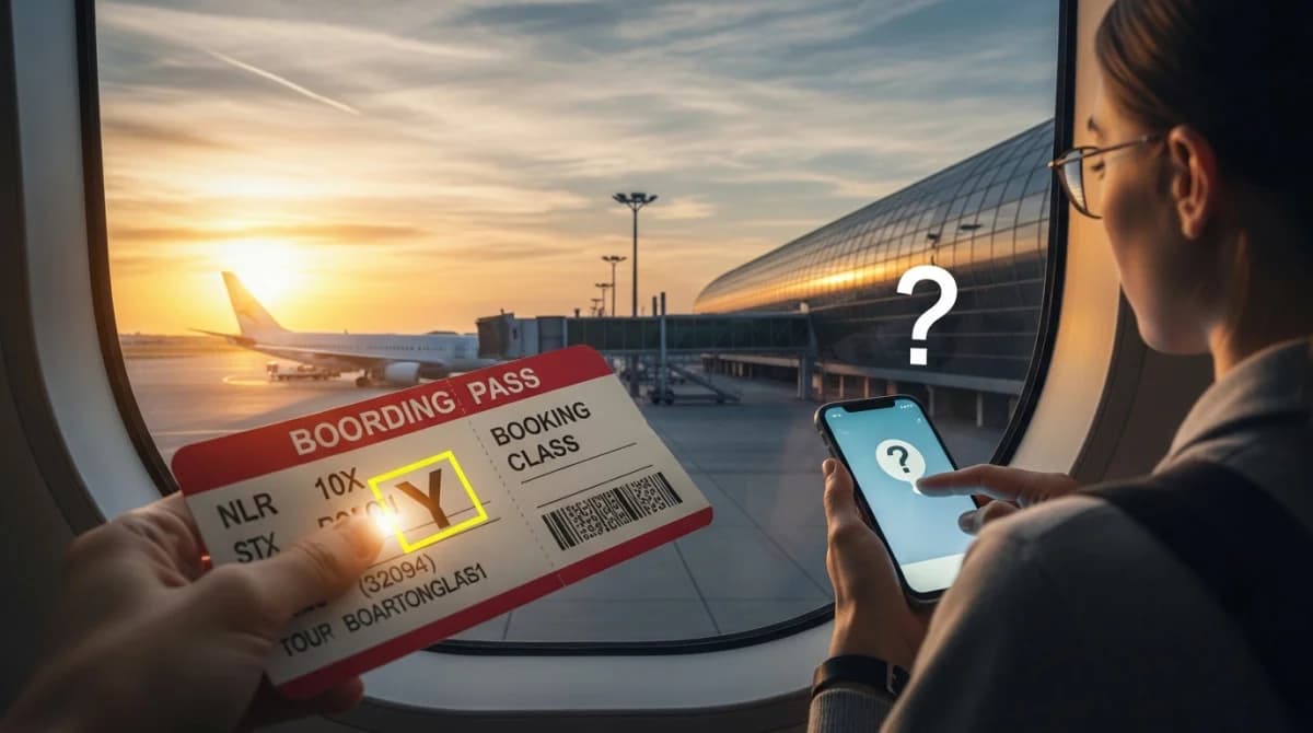 تذكرة طيران مع رمز فئة الحجز الذي قد يضاعف سعر الرحلة