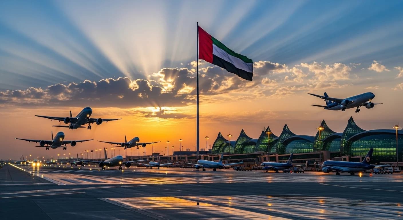 طائرات تقلع من أحد مطارات الإمارات مع عودة تدريجية لحركة الطيران وتشغيل الرحلات وفق أعلى معايير السلامة.