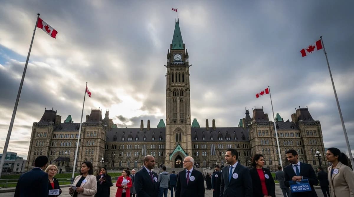 مبنى البرلمان الكندي في أوتاوا خلال مناقشة مشروع قانون إصلاح نظام الهجرة الجديد Bill C-12 في كندا