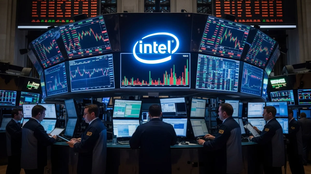 شاشات البورصة الأمريكية مع صعود أسهم التكنولوجيا بقيادة إنتل وتباين أداء السوق