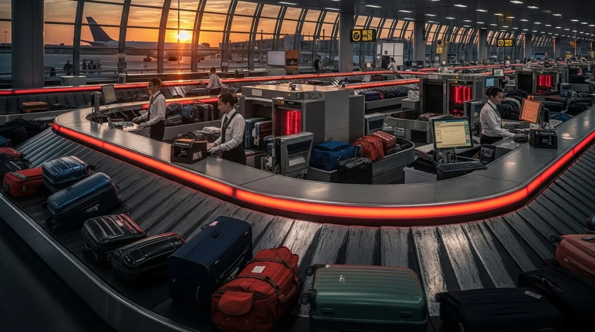 سيور نقل الحقائب داخل المطار أثناء نقل أمتعة المسافرين إلى الطائرة