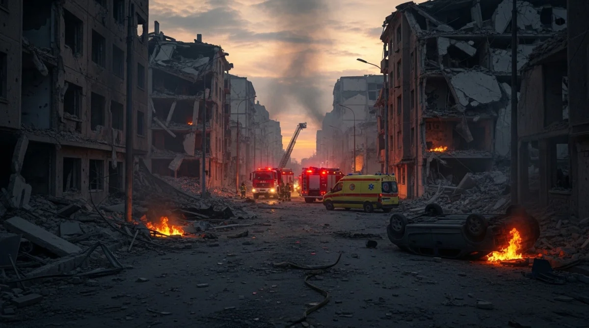 مشهد دمار في منطقة سكنية نتيجة هجوم بطائرات مسيرة خلال الحرب بين روسيا وأوكرانيا