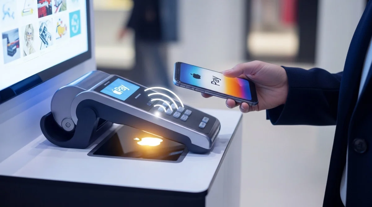 استخدام Apple Pay عبر الهاتف المحمول في عملية دفع داخل متجر