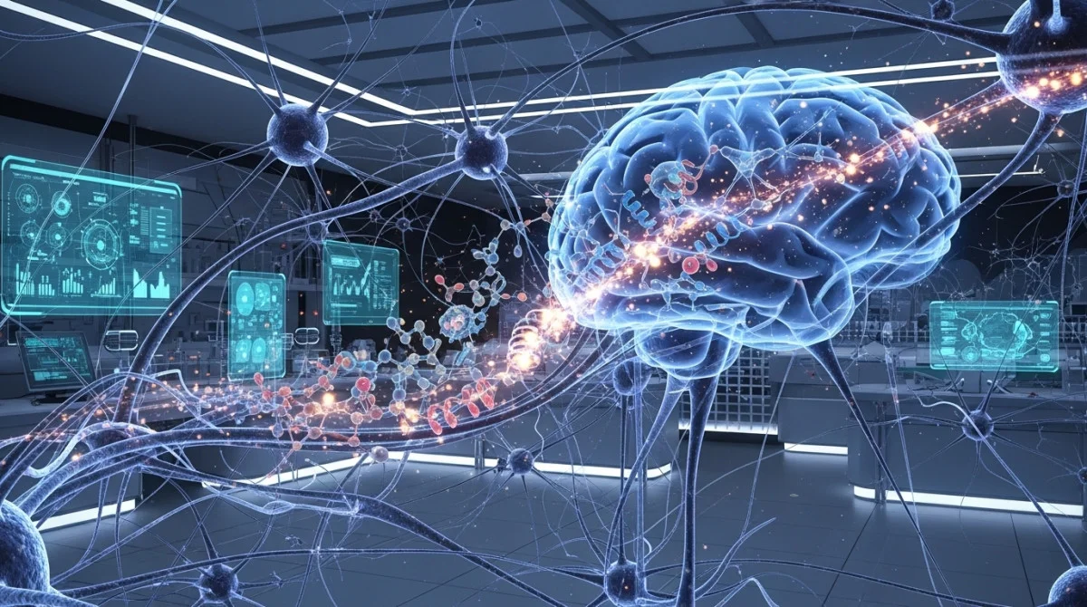 تصور علمي لتفاعل البروتينات داخل الخلايا العصبية في أبحاث علاج مرض باركنسون