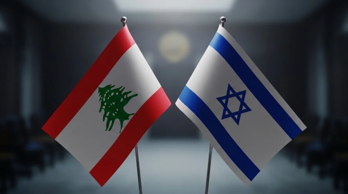 أعلام لبنان وإسرائيل في مشهد يعكس التوتر والمحادثات المحتملة لوقف إطلاق النار