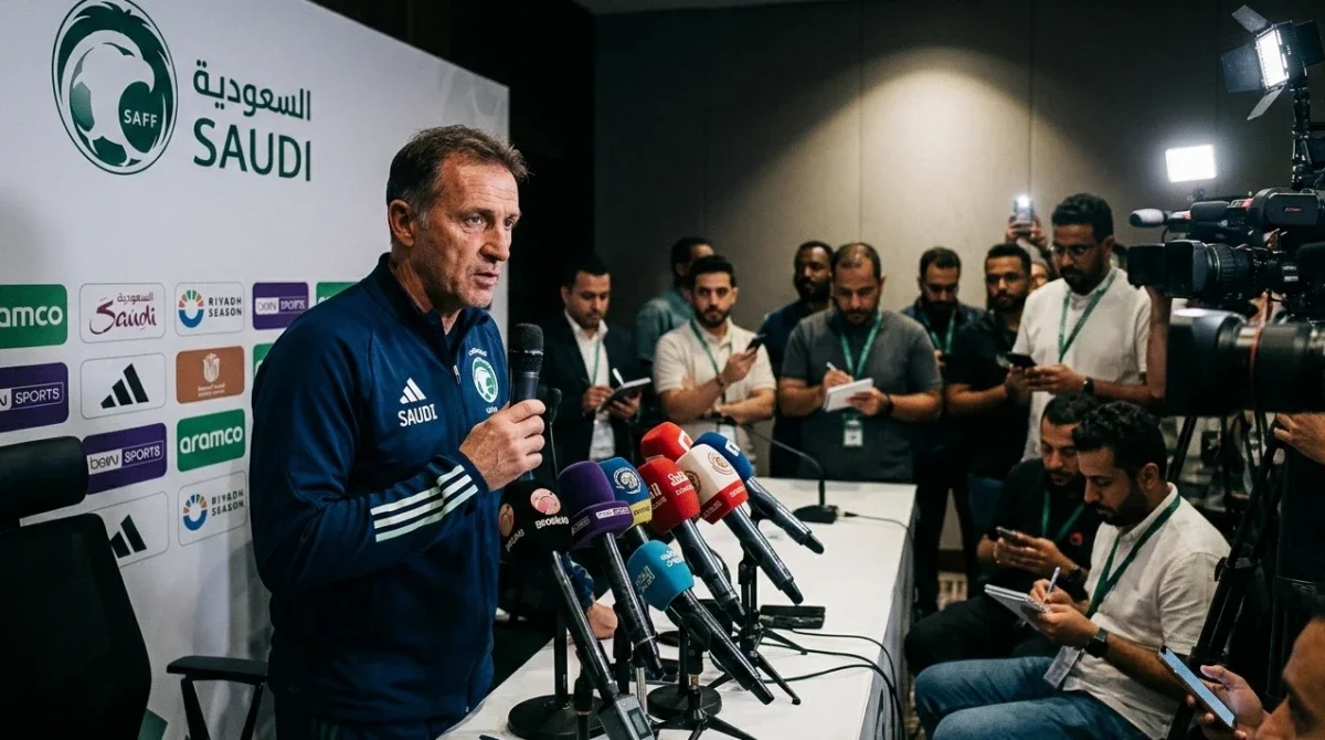 مدرب منتخب السعودية خلال مؤتمر صحفي قبل مباراة مصر