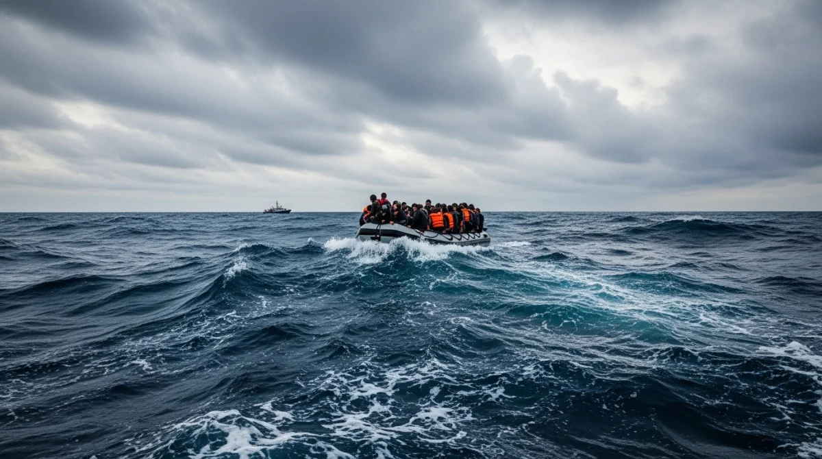 قارب مهاجرين في البحر المتوسط خلال عملية إنقاذ قرب اليونان