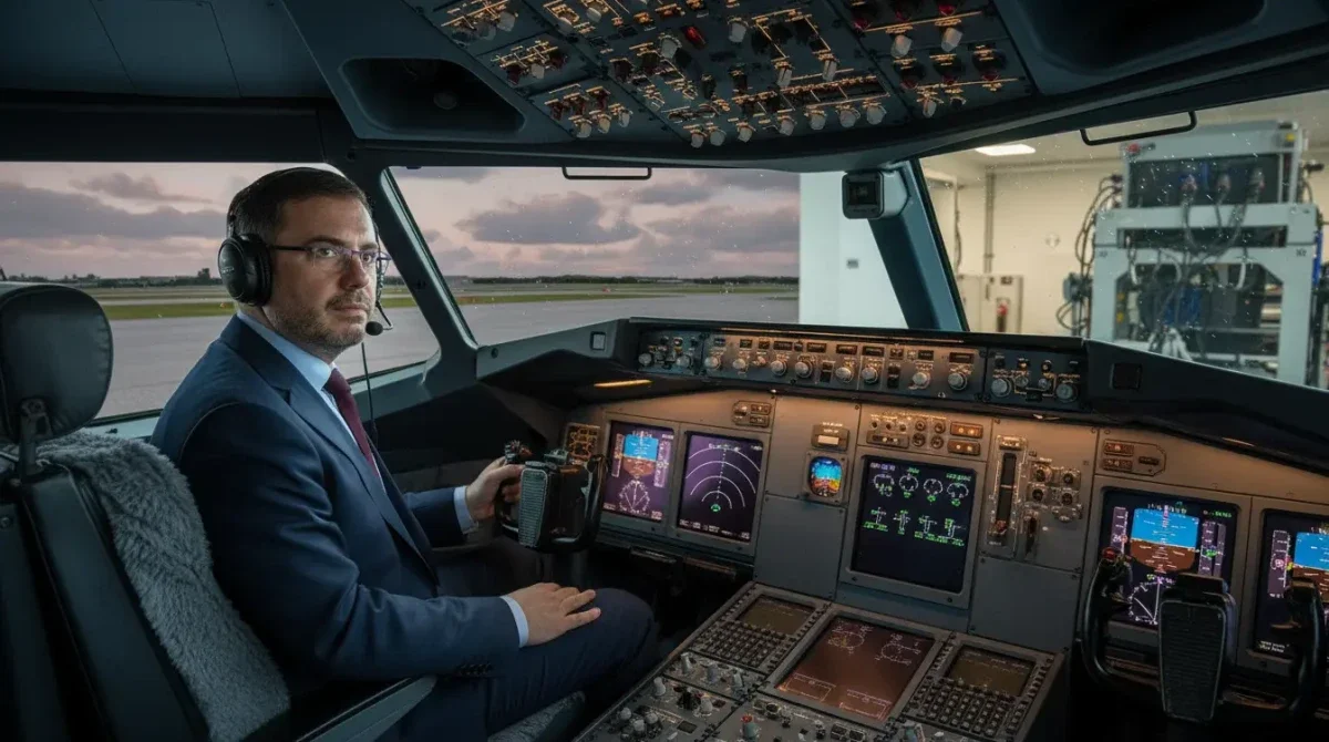 سفير بريطانيا داخل جهاز محاكاة الطيران في أكاديمية مصر للطيران