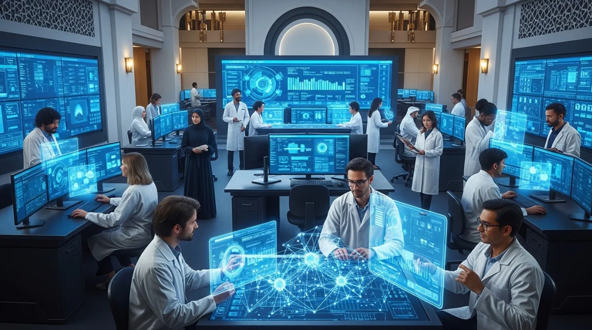 مختبر بحثي متطور يعكس بيئة دراسة الذكاء الاصطناعي في جامعة عجمان داخل الإمارات