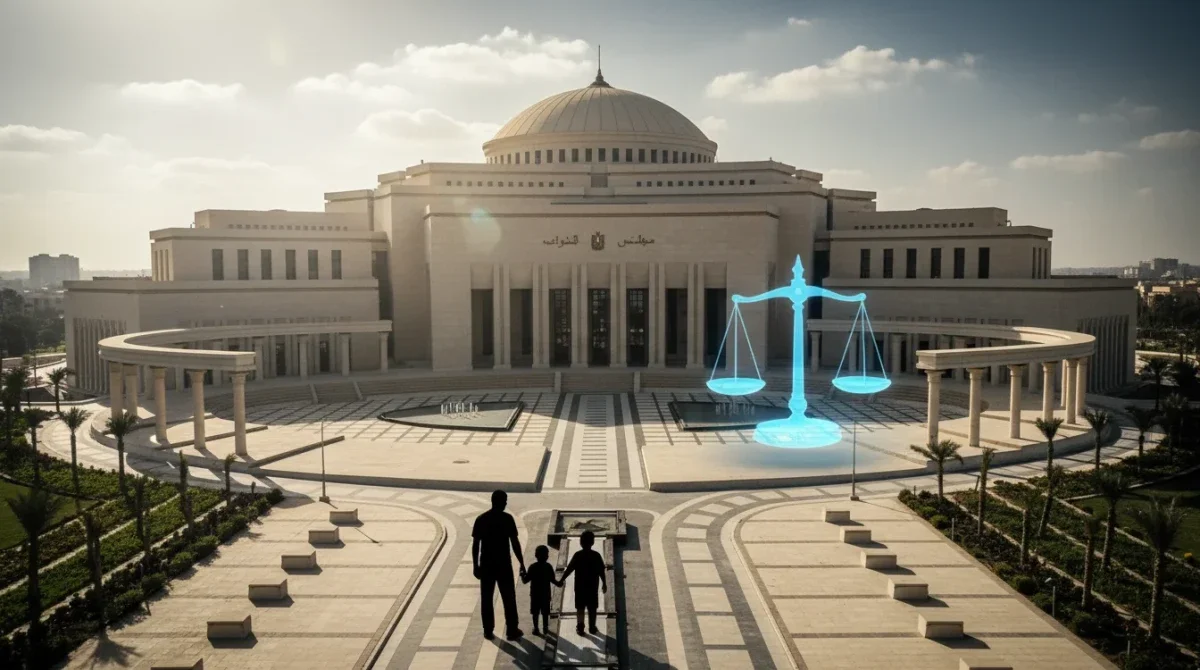مبنى البرلمان المصري مع رموز تعبر عن قضايا الأسرة وقانون الأحوال الشخصية