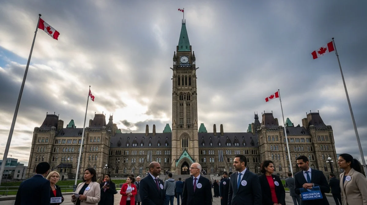 مبنى البرلمان الكندي في أوتاوا خلال مناقشة مشروع قانون إصلاح نظام الهجرة الجديد Bill C-12 في كندا