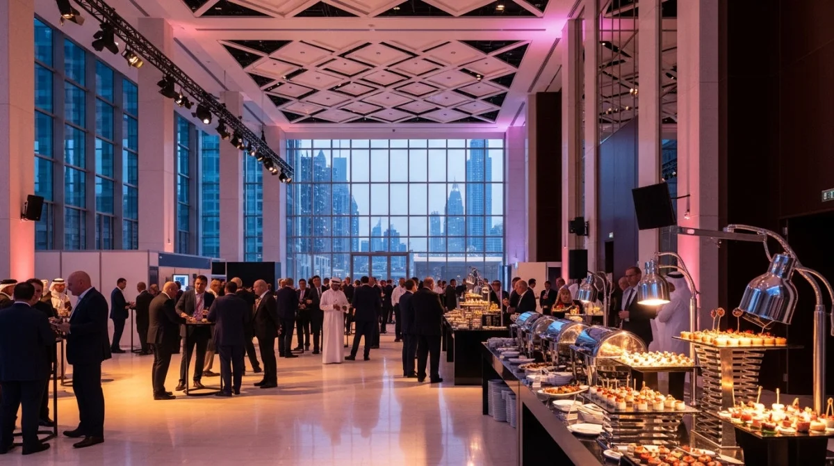 فعالية دولية في مركز دبي التجاري العالمي مع خدمات ضيافة فاخرة واستقبال آلاف الضيوف