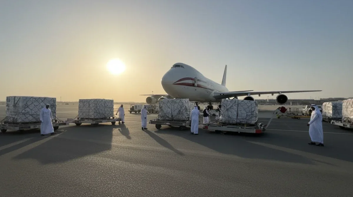 طائرة مساعدات إنسانية من الإمارات تحمل مواد غذائية إلى قطاع غزة ضمن جسر حميد الجوي