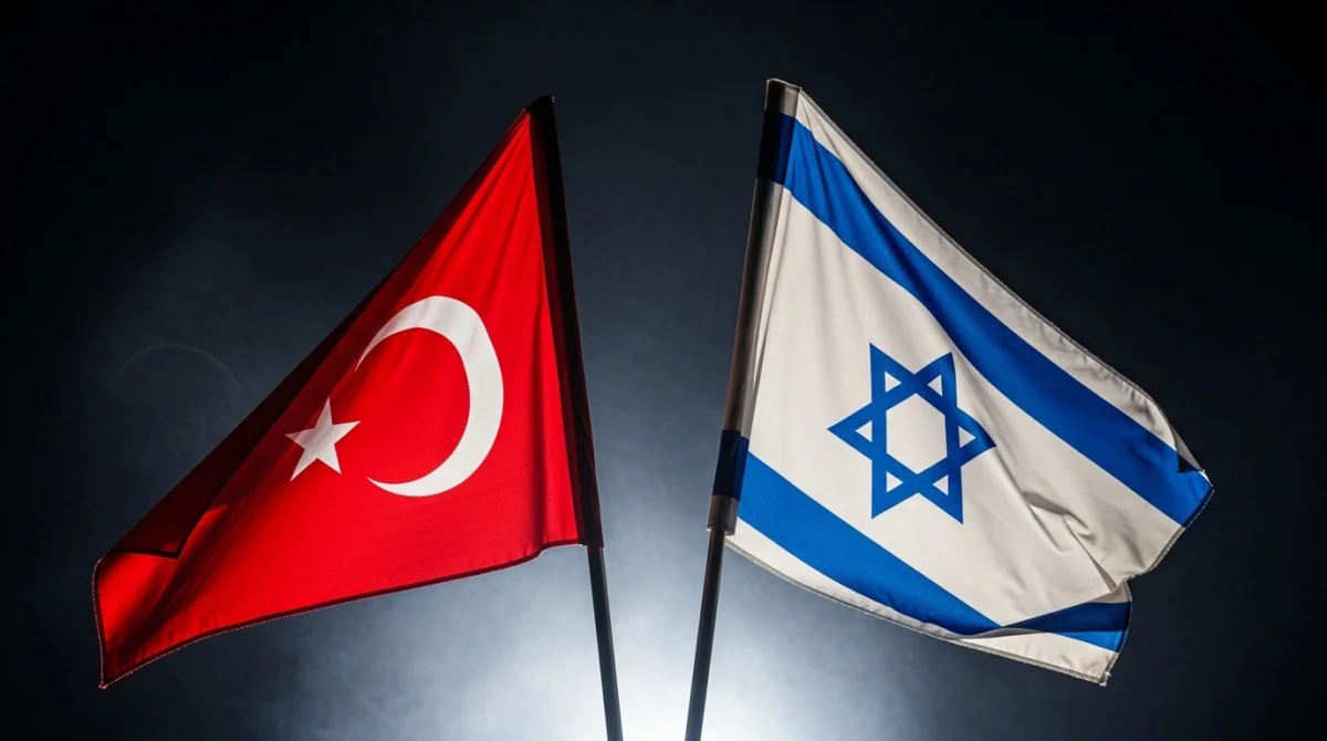 توتر سياسي بين تركيا وإسرائيل مع أعلام البلدين في مشهد رمزي للصراع الدبلوماسي