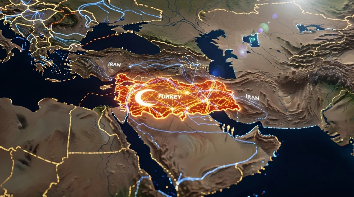 خريطة توضح موقع تركيا وإيران وتأثيرهما على مسارات الطاقة في الشرق الأوسط