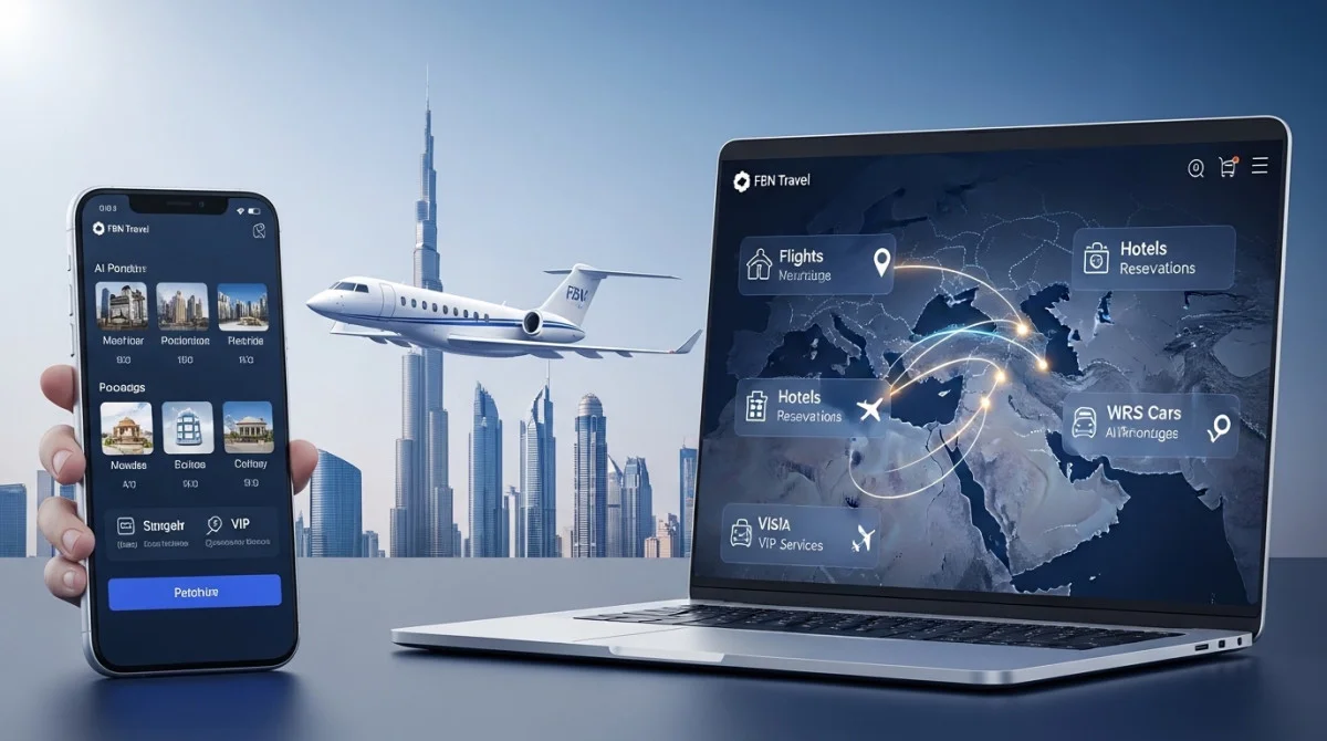 منصة FBN Travel العربية المدعومة بالذكاء الاصطناعي لخدمات السفر في الشرق الأوسط.