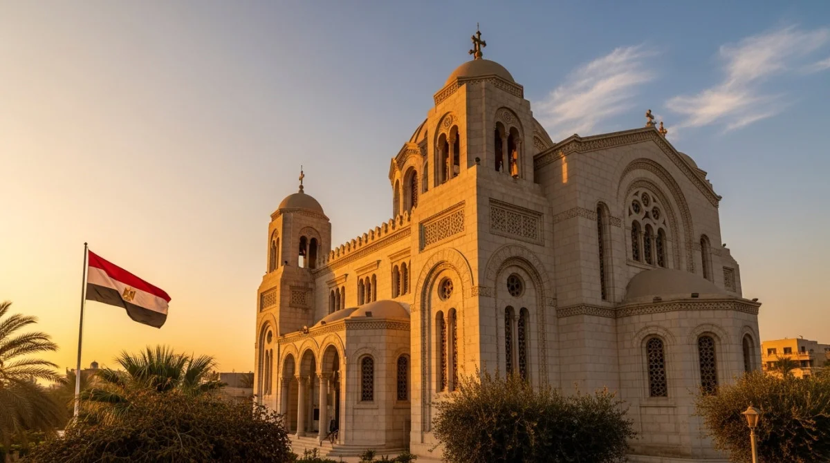 كنيسة مصرية مضاءة في اجواء احتفالية بعيد القيامة تعكس روح المحبة والتسامح في المجتمع