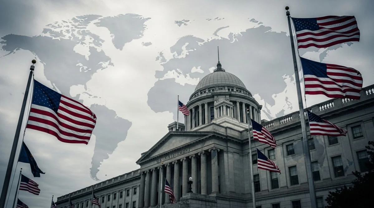 مبنى وزارة الخارجية الأمريكية مع تحذير أمني عالمي للمواطنين