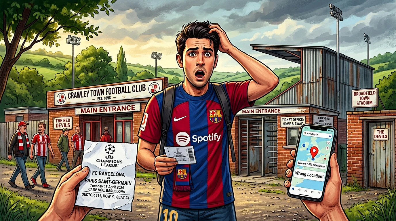 مشجع برشلوني يصل إلى الملعب الخطأ.. ويُشاهد مباراة من الدوري الثالث بدلاً من دوري الأبطال!