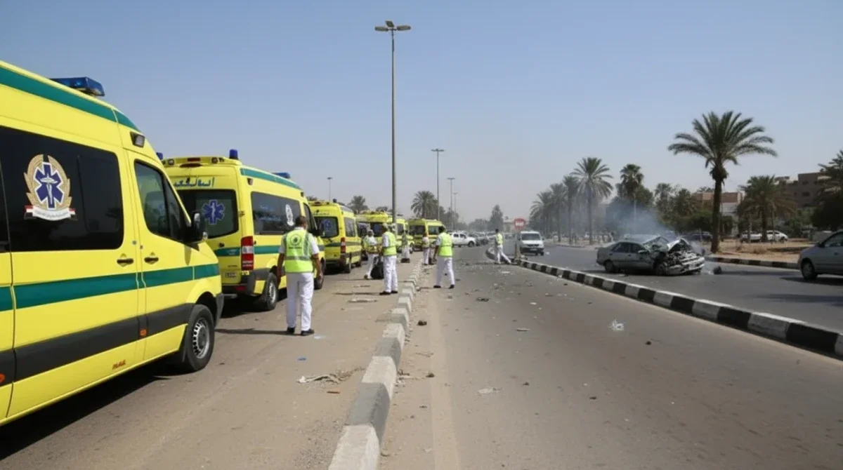 سيارات إسعاف في موقع حادث انقلاب سيارة بمحافظة قنا