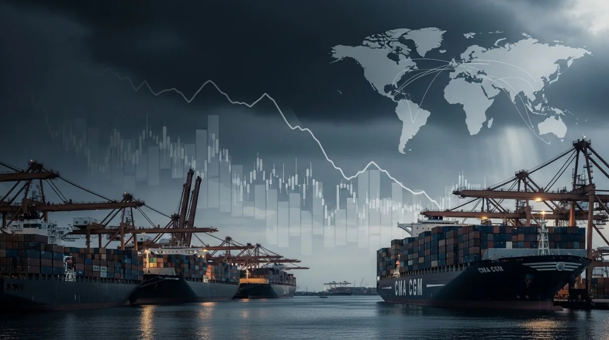 ميناء حاويات عالمي يعكس تباطؤ التجارة العالمية وتراجع النمو الاقتصادي