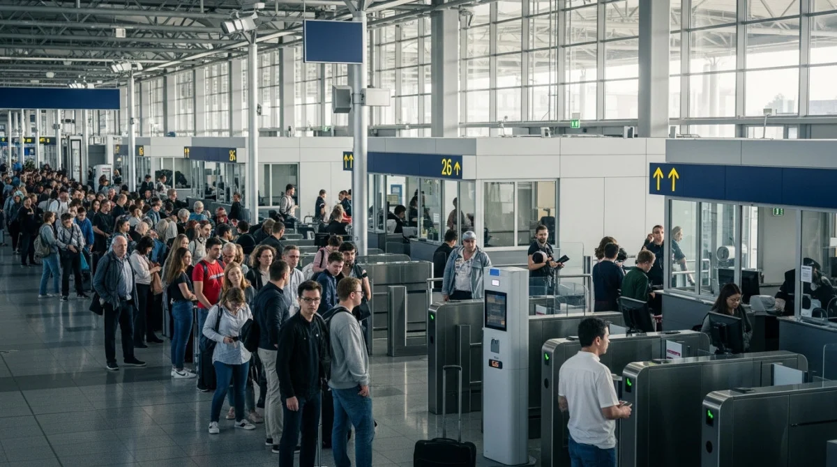 ازدحام شديد في مطار أوروبي مع طوابير طويلة بسبب نظام الدخول والخروج الجديد