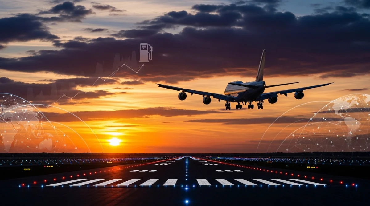 طائرة تقلع من مطار دولي في مشهد يعكس ارتفاع تكاليف السفر الجوي عالميا